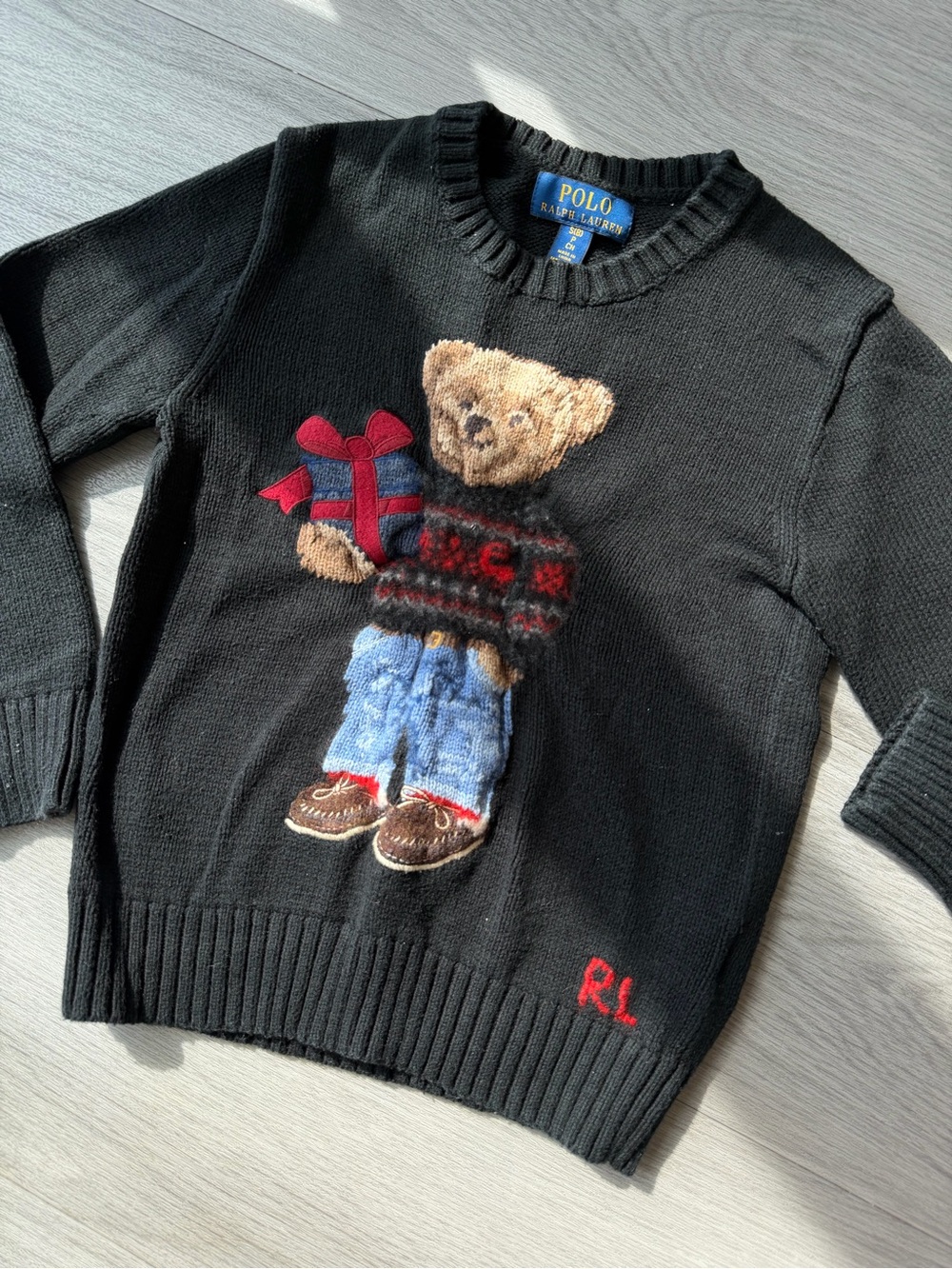 Polo by Ralph Lauren Black Sweater with Bear & Gift Motif